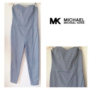 New MICHAEL KORS Navy/White Gingham Sweetheart Strapless Party Jumpsuit 8